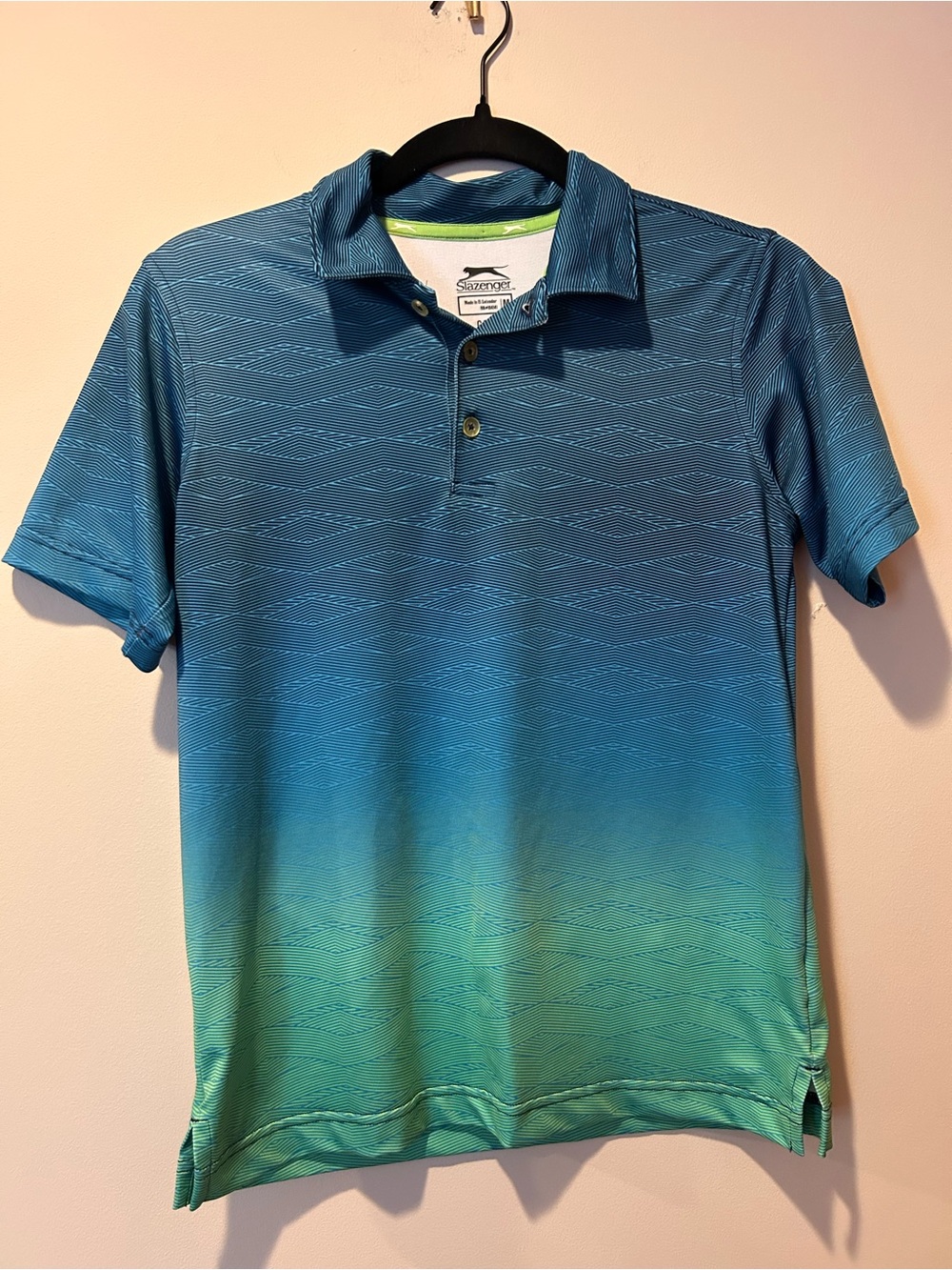 Slazenger Polo Shirt Boys Golf Medium Blue Green Ombré Geometric Athletic